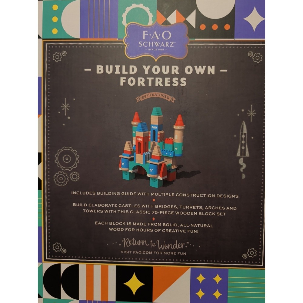 FAO Schwarz Toy Castle Colorful Wood Blocks Set 75 Pieces - Picture 3 of 6